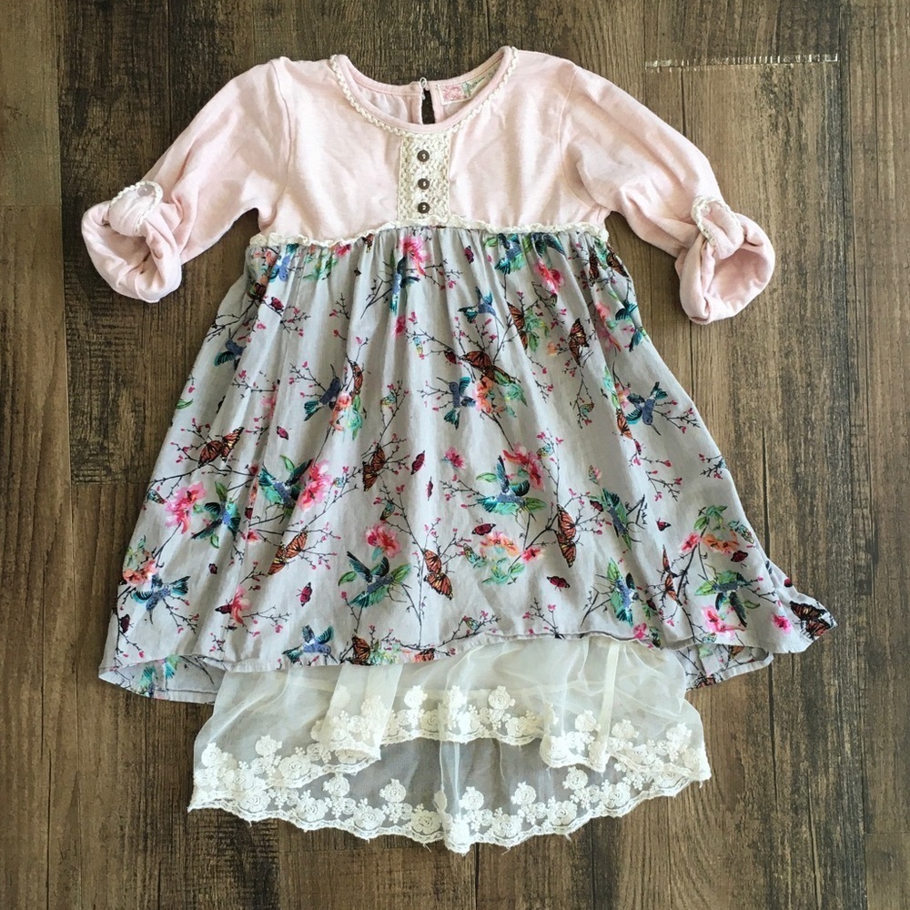 Floral Pink and Gray Kids Dress